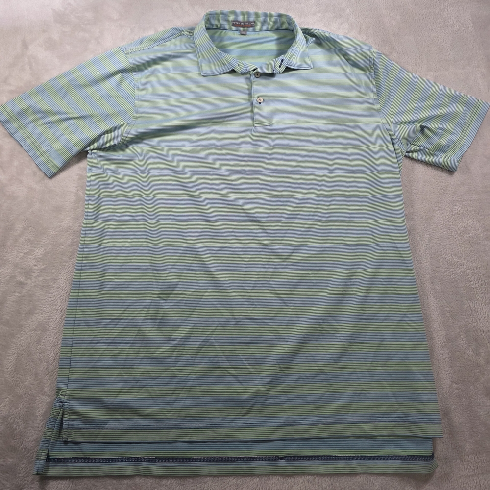 Peter Millar Summer Comfort Polo Shirt XL Blue Green Striped Golf Performance
